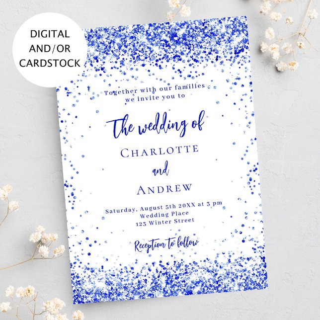 Invitación Boda de confeti blanco azul real (Subido por el creador)
