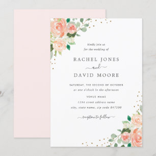 Invitación Boda de Confeti de Acuarela Floral Rosa Melocotón