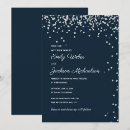 Invitación Boda de Confeti de Diamante Plateado Azul Marino