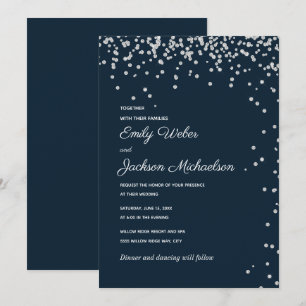Invitación Boda de Confeti de Diamante Plateado Azul Marino