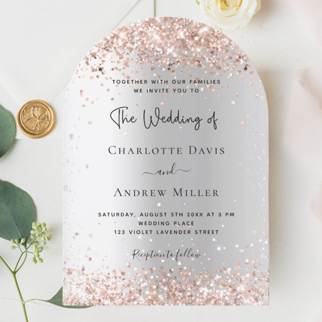 Invitación Boda de confeti dorado rosa plateado (Subido por el creador)