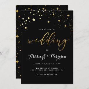 Invitación Boda de Confetti Classic Black & Gold Star