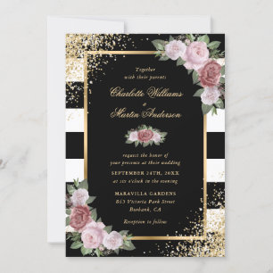 Invitación Boda de confetti de oro blanco rosado de Rubor