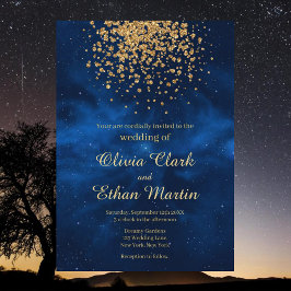 Invitación Boda de Confetti de Oro Celestial Blue Galaxy