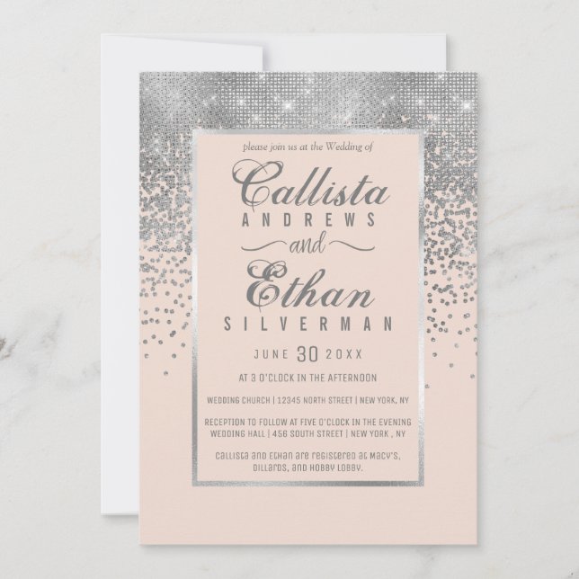 Invitación Boda de Confetti de Purpurina rosado Rubor moda Pl (Anverso)