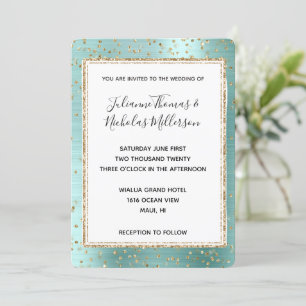 Invitación Boda de Confetti Mint Glam Gold Sparkle