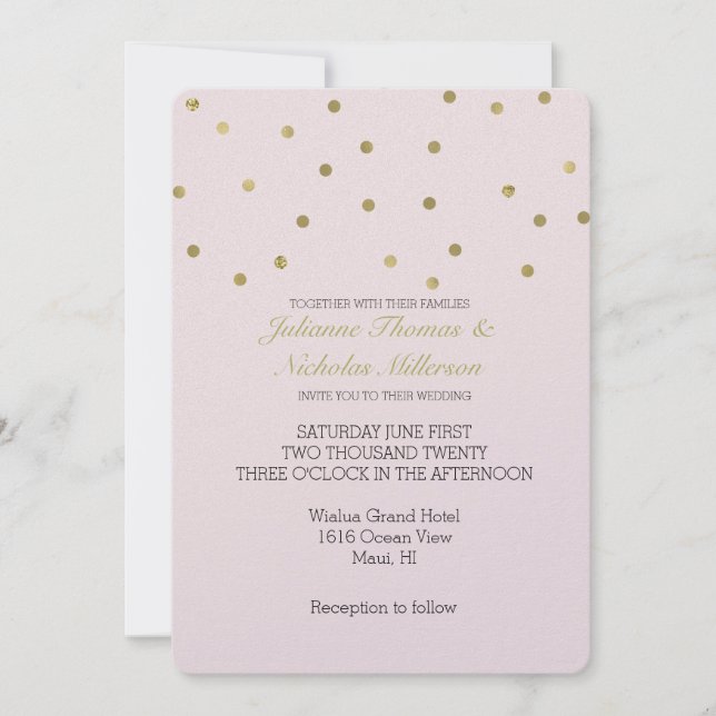 Invitación Boda de confetti rosado Rubor Gold Sparkle (Anverso)