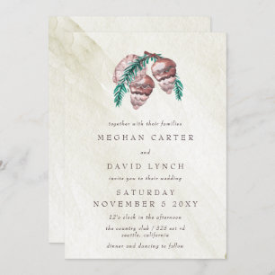 Invitación Boda De Cono De Pino En Bosque De Invierno Rústico