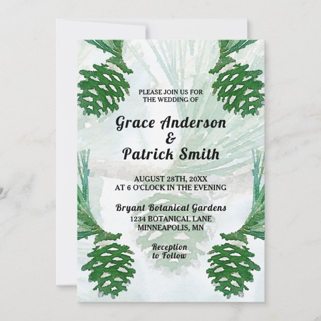 Invitación Boda de cono de pino verde pálido (Anverso)