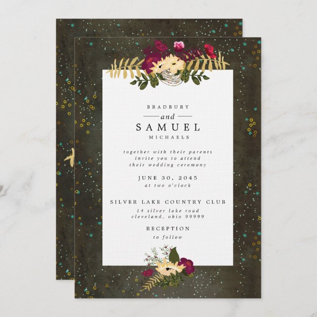 Invitación Boda de Constelación de Estrellas Platas Doradas d (Anverso / Reverso)