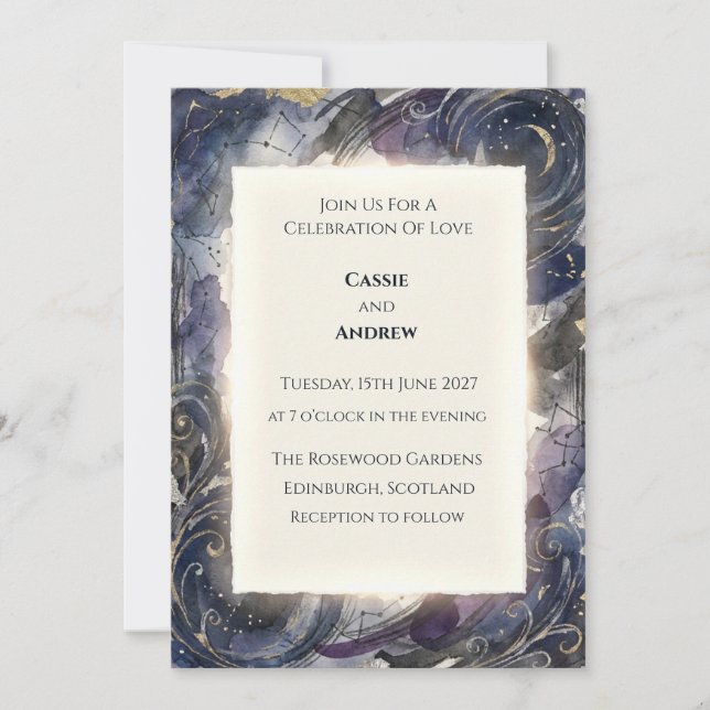 Invitación Boda de Constelación del Cielo Nocturno Celeste (Anverso)