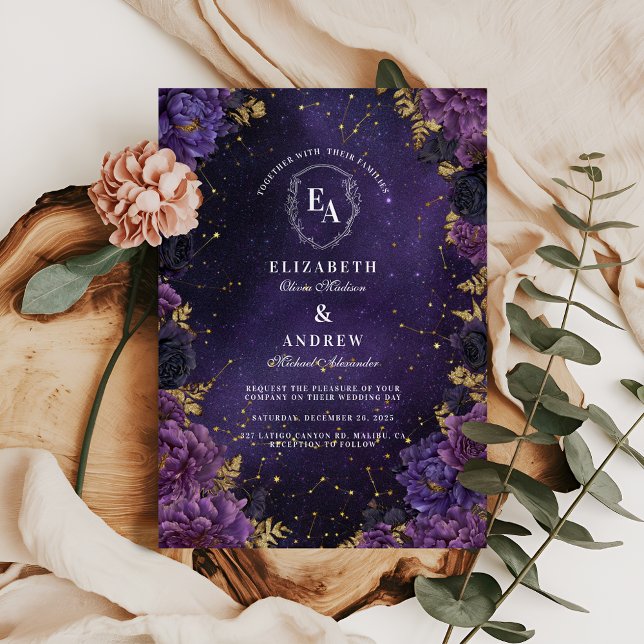 Invitación Boda de Constelación Púrpura de Romance oscuro (Subido por el creador)