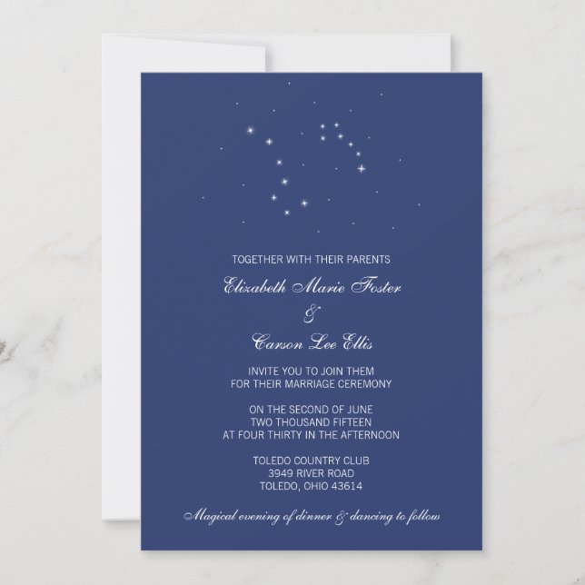 Invitación Boda de Constelaciones del cielo nocturno (Anverso)