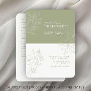 Invitación Boda de contorno de follaje mínimo de sabios todo