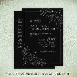 Invitación Boda de contorno de follaje negro moderno todo en 