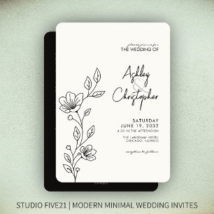 Invitación Boda de contorno de follaje negro moderno todo en 