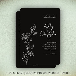 Invitación Boda de contorno de follaje negro moderno todo en 
