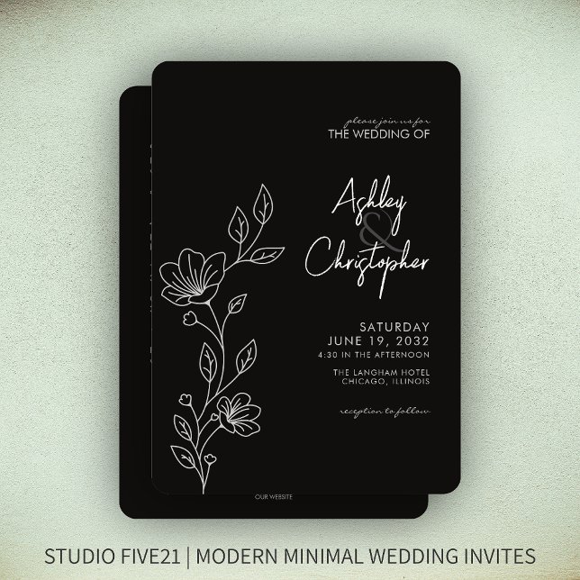 Invitación Boda de contorno de follaje negro moderno todo en  (Subido por el creador)