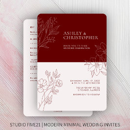 Invitación Boda de contorno de follaje rojo mínimo todo en un