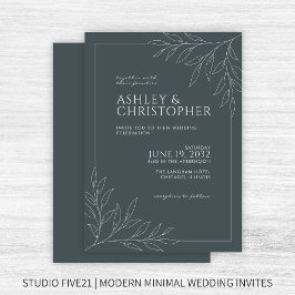 Invitación Boda de contorno del follaje gris del espacio mode