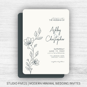 Invitación Boda de contorno del follaje gris del espacio mode