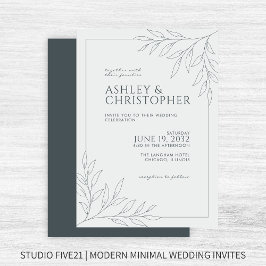 Invitación Boda de contorno del follaje gris del espacio mode