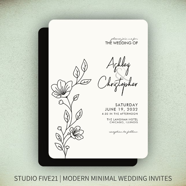 Invitación Boda de contorno del follaje negro moderno Smokey (Subido por el creador)