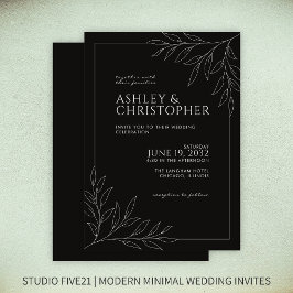 Invitación Boda de contorno del follaje negro moderno Smokey