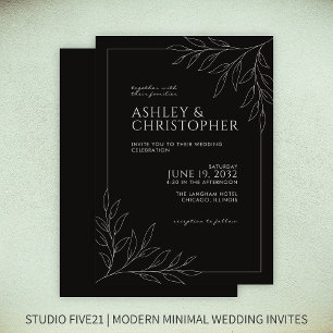 Invitación Boda de contorno del follaje negro moderno Smokey