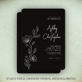 Invitación Boda de contorno del follaje negro moderno Smokey