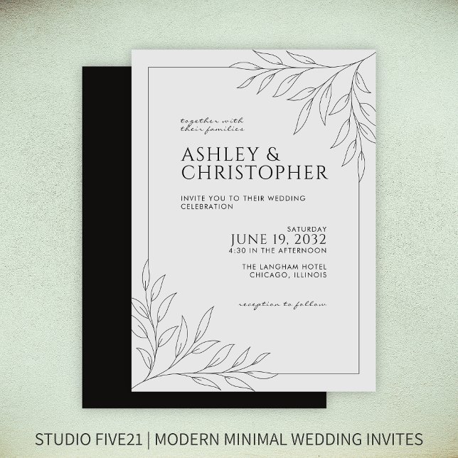 Invitación Boda de contorno del follaje negro moderno Smokey (Subido por el creador)