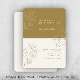 Invitación Boda de contorno mínimo del follaje dorado