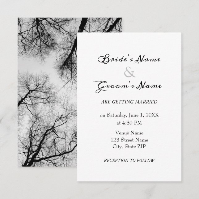 Invitación Boda de copas de árboles monocromáticos (Anverso / Reverso)