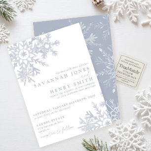 Invitación Boda de copo de nieve de invierno azul polvoriento