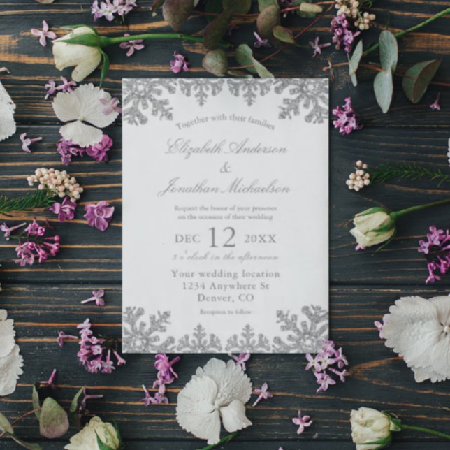 Invitación Boda de copo de nieve de invierno plateado (Subido por el creador)