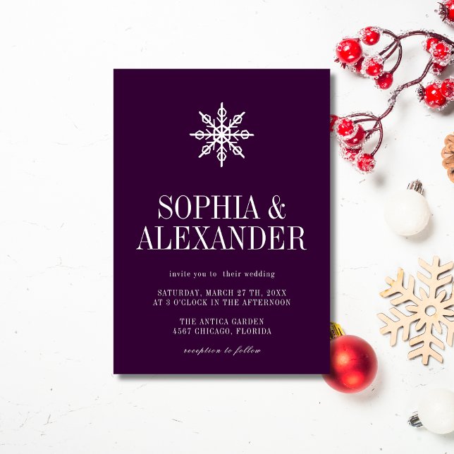 Invitación Boda de copo de nieve de invierno simple de ciruel (Subido por el creador)