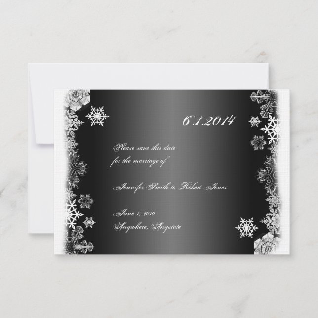 Invitación Boda de Copo de Nieve en Blanco y Negro Guardar la (Anverso)