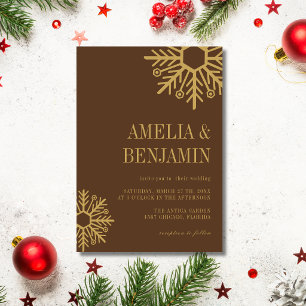 Invitación Boda de copo de nieve simple de marrón chocolate y