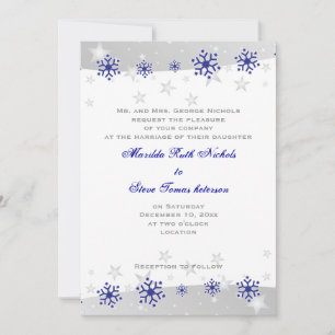 Invitación Boda de copos de nieve azul, gris plateado