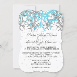 Invitación Boda de copos de nieve azul Silver invernal