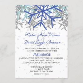 Invitación Boda de copos de nieve azules de la marina de invi