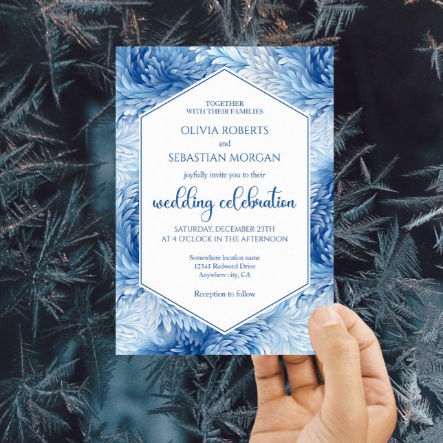 Invitación Boda de copos de nieve azules de Winter Wonderland (Subido por el creador)