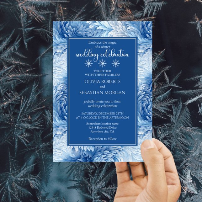 Invitación Boda de copos de nieve azules de Winter Wonderland (Subido por el creador)