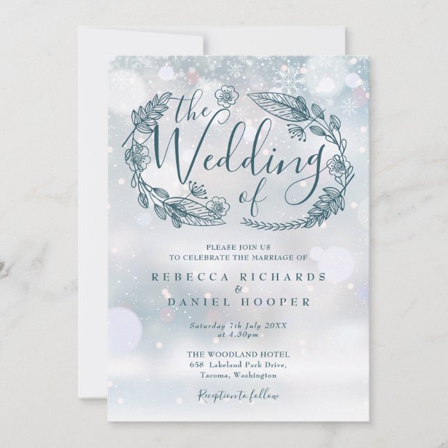 Invitación Boda de copos de nieve de invierno floral boho (Anverso)