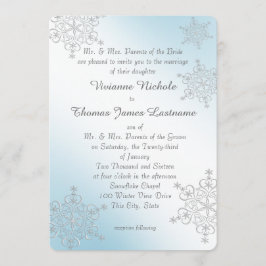 Invitación Boda de copos de nieve de plata y hielo azul