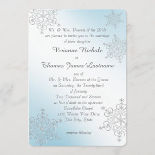 Invitación Boda de copos de nieve de plata y hielo azul