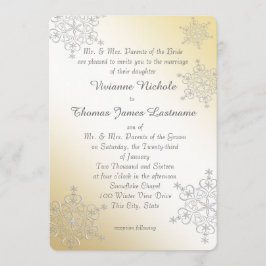 Invitación Boda de copos de nieve de plata y oro