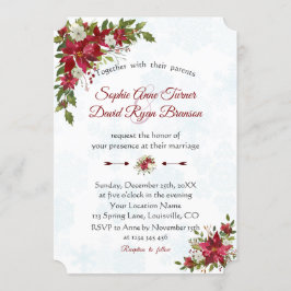Invitación Boda de copos de nieve de poinsettia blanca roja d