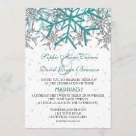 Invitación Boda de copos de nieve turquesa de invierno