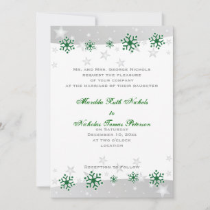 Invitación Boda de copos de nieve verde, gris plateado y blan